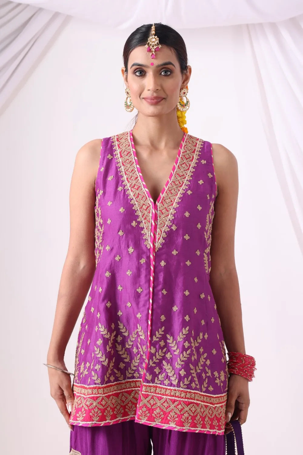 Warm Purple  Short Jacket with Gharara Set