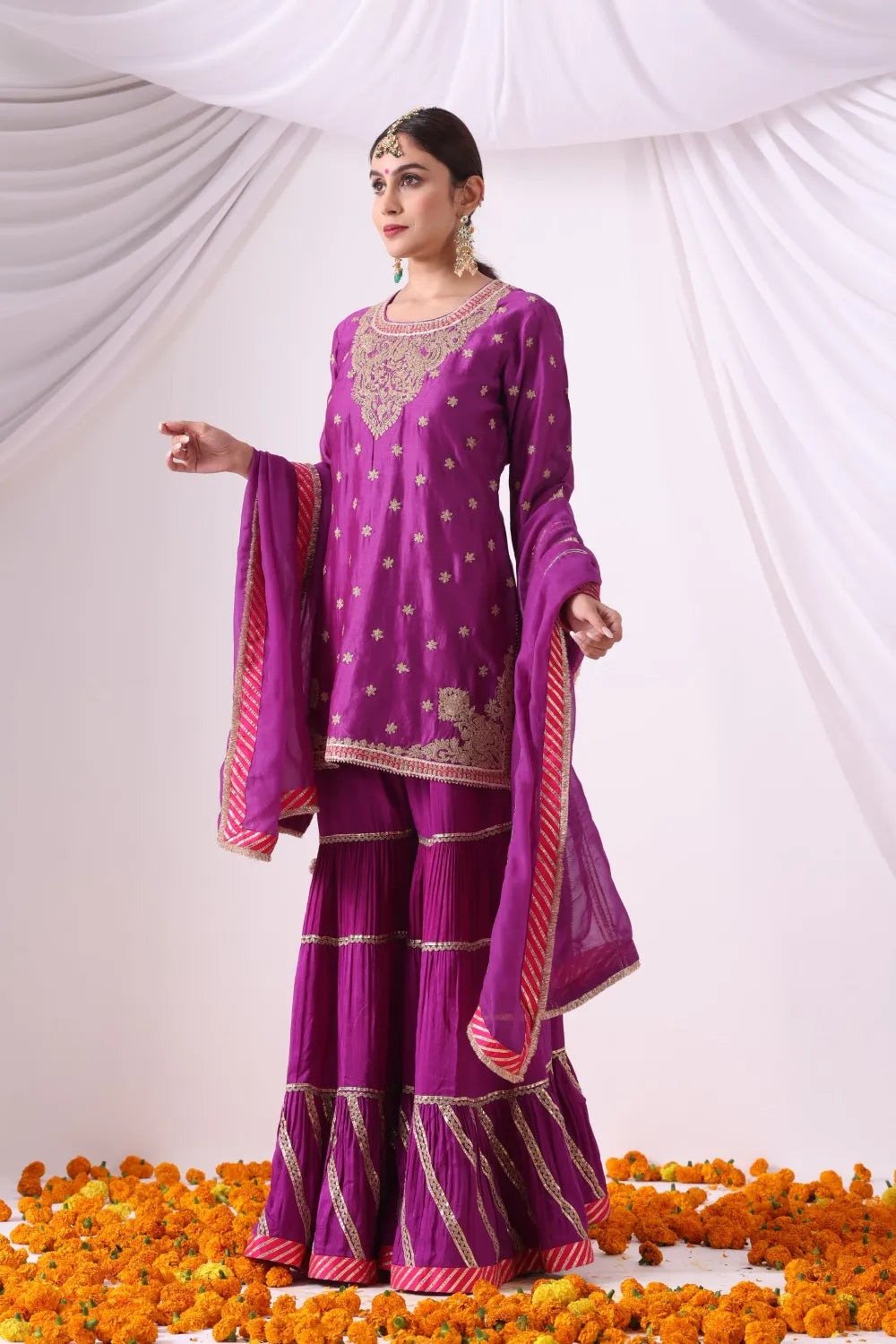Warm Purple Short Kurti with Gharara Set