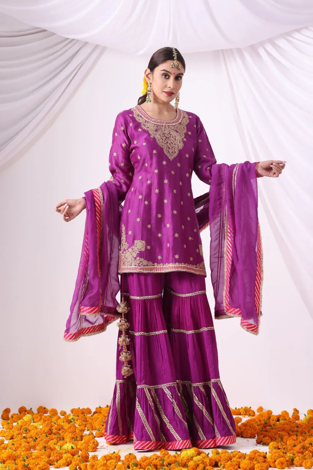 Warm Purple Short Kurti with Gharara Set