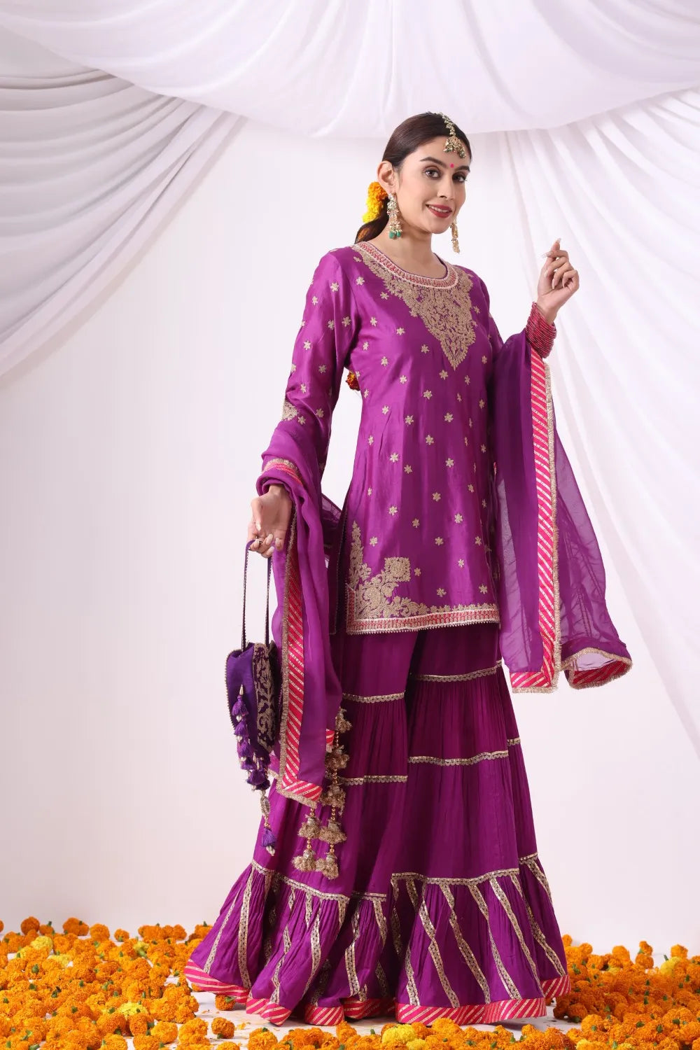 Warm Purple Short Kurti with Gharara Set
