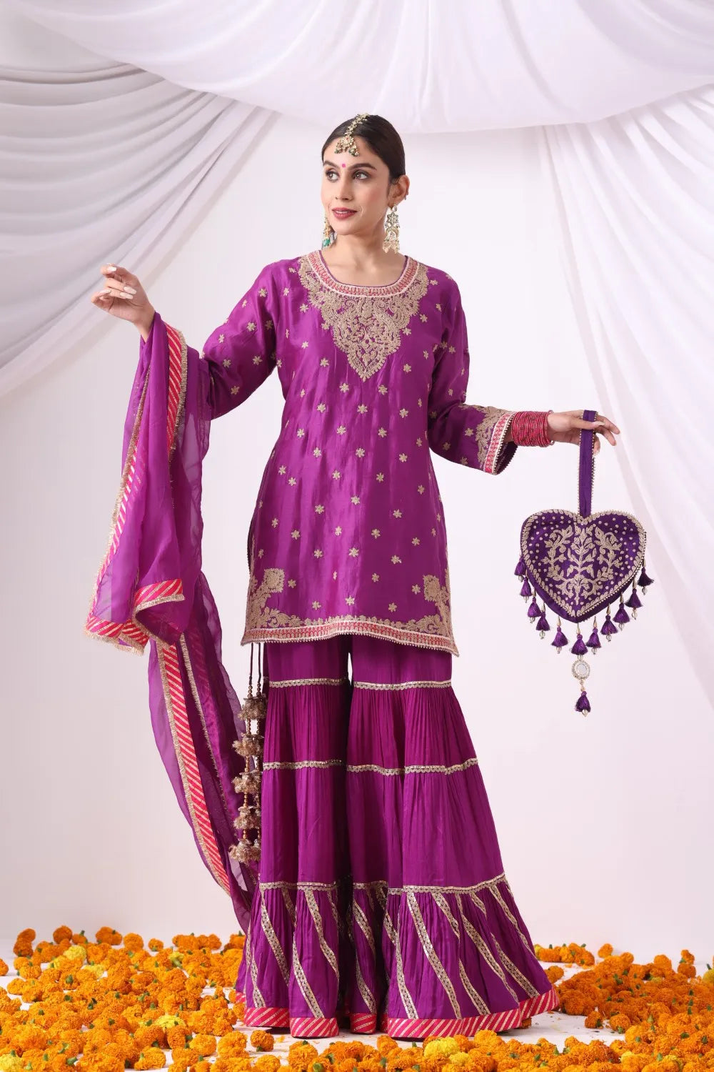 Warm Purple Short Kurti with Gharara Set