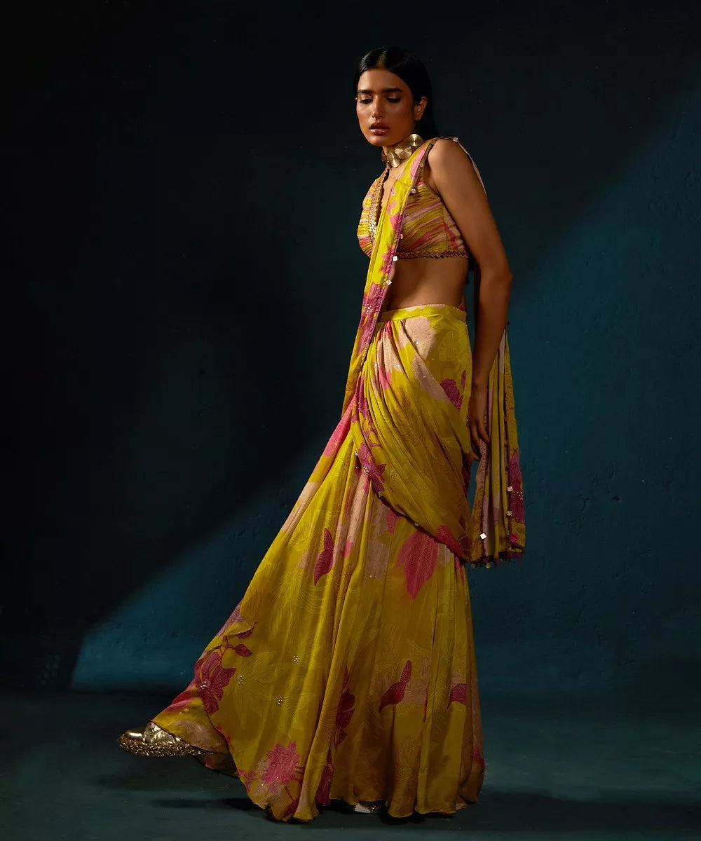 Yellow Predrape Saree