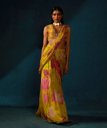 Yellow Predrape Saree