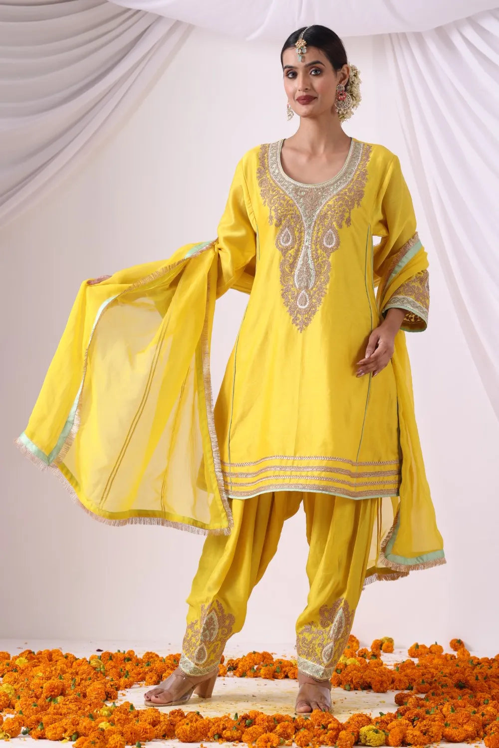 Yellow Kalidar Choga with Salwar Set