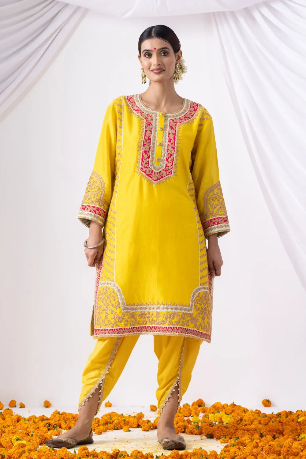 Yellow Kurta with Dhoti Set