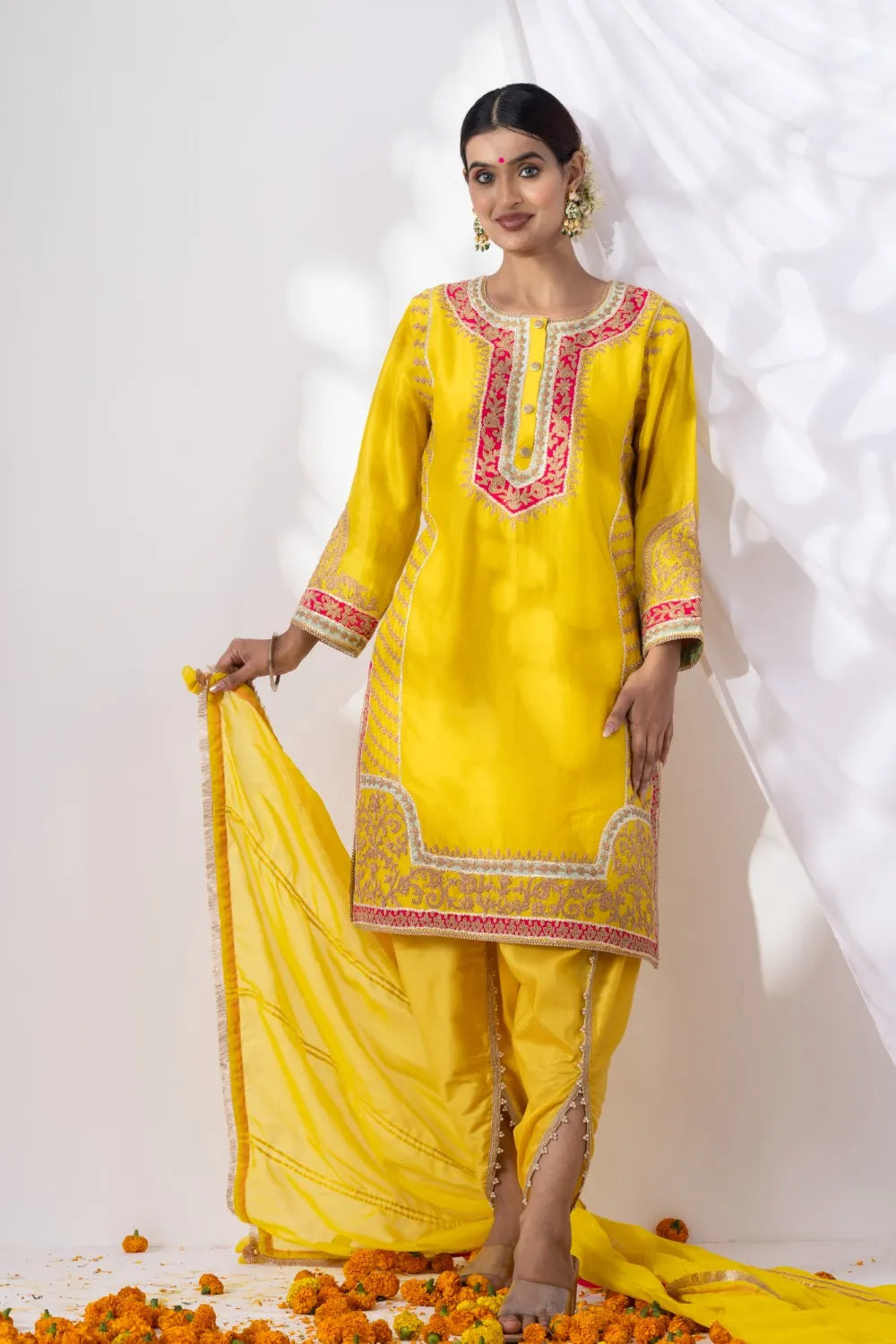 Yellow Kurta with Dhoti Set