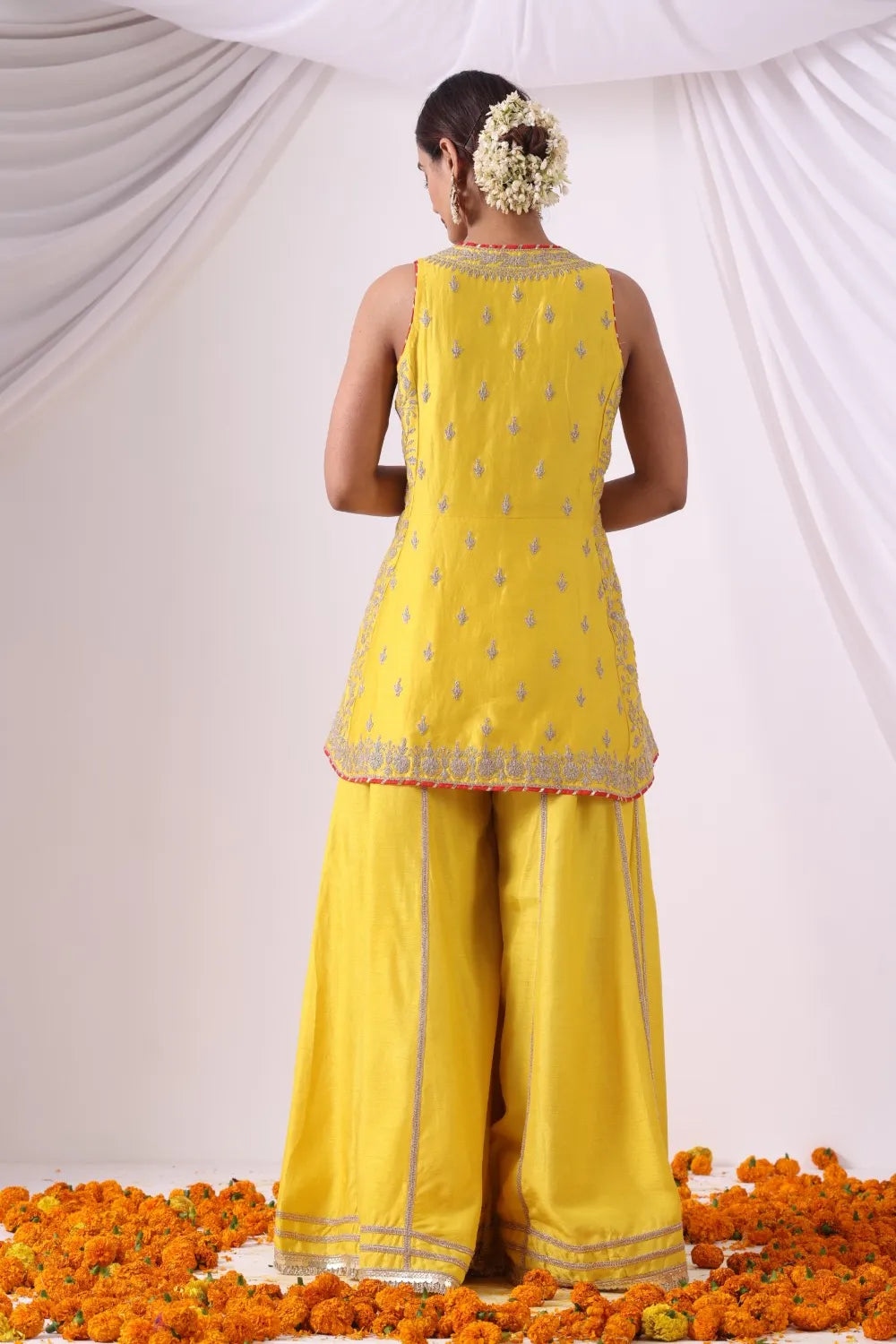 Yellow Short Kurti with Sharara Set