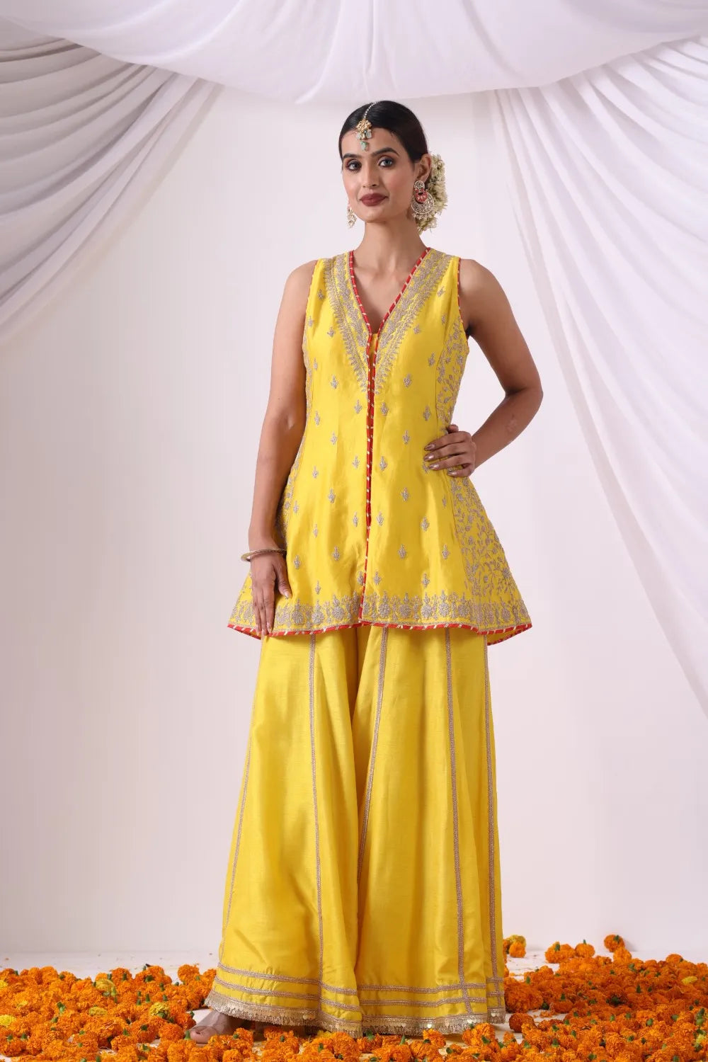 Yellow Short Kurti with Sharara Set