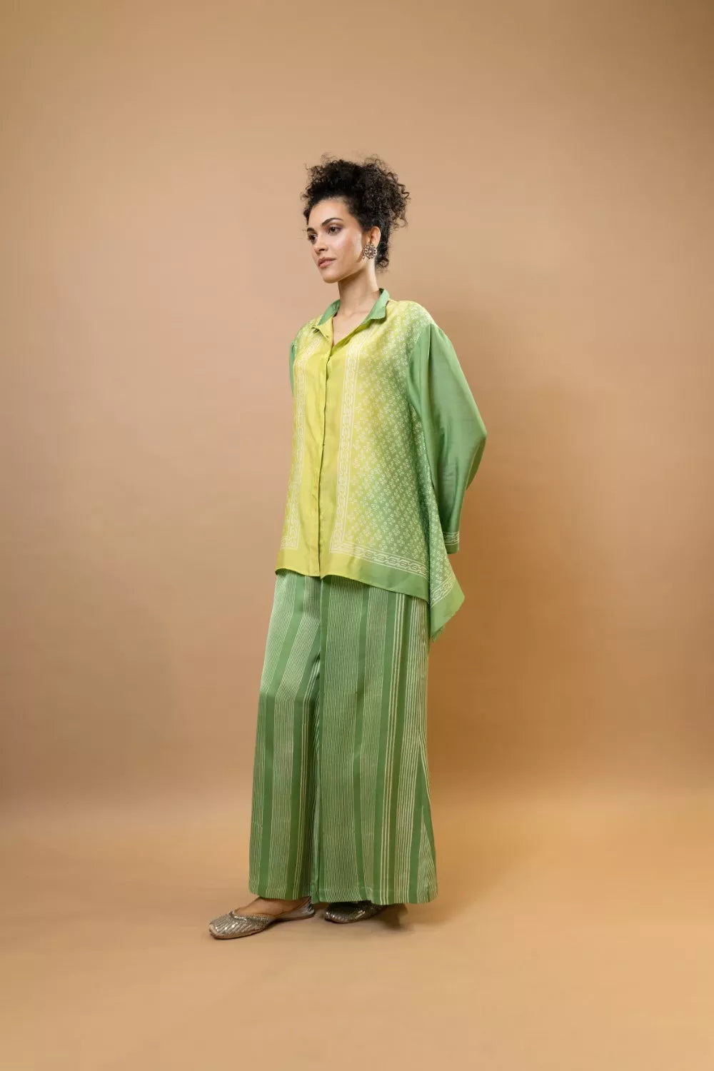 lime green ombre block-printed asymmetric shirt