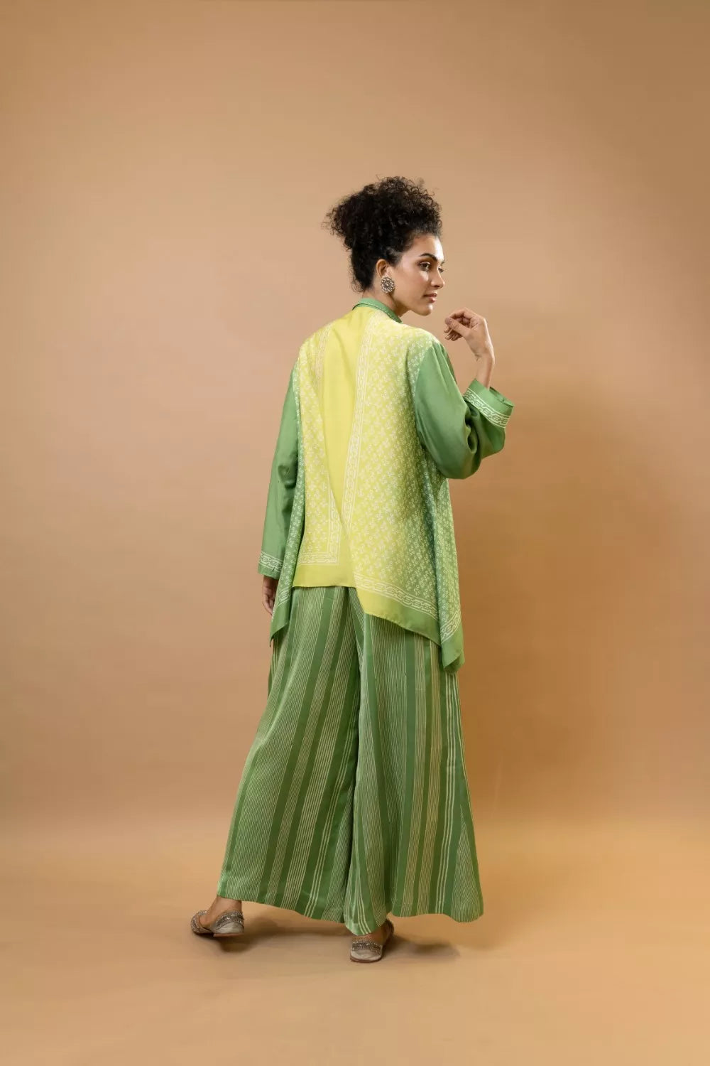 lime green ombre block-printed asymmetric shirt