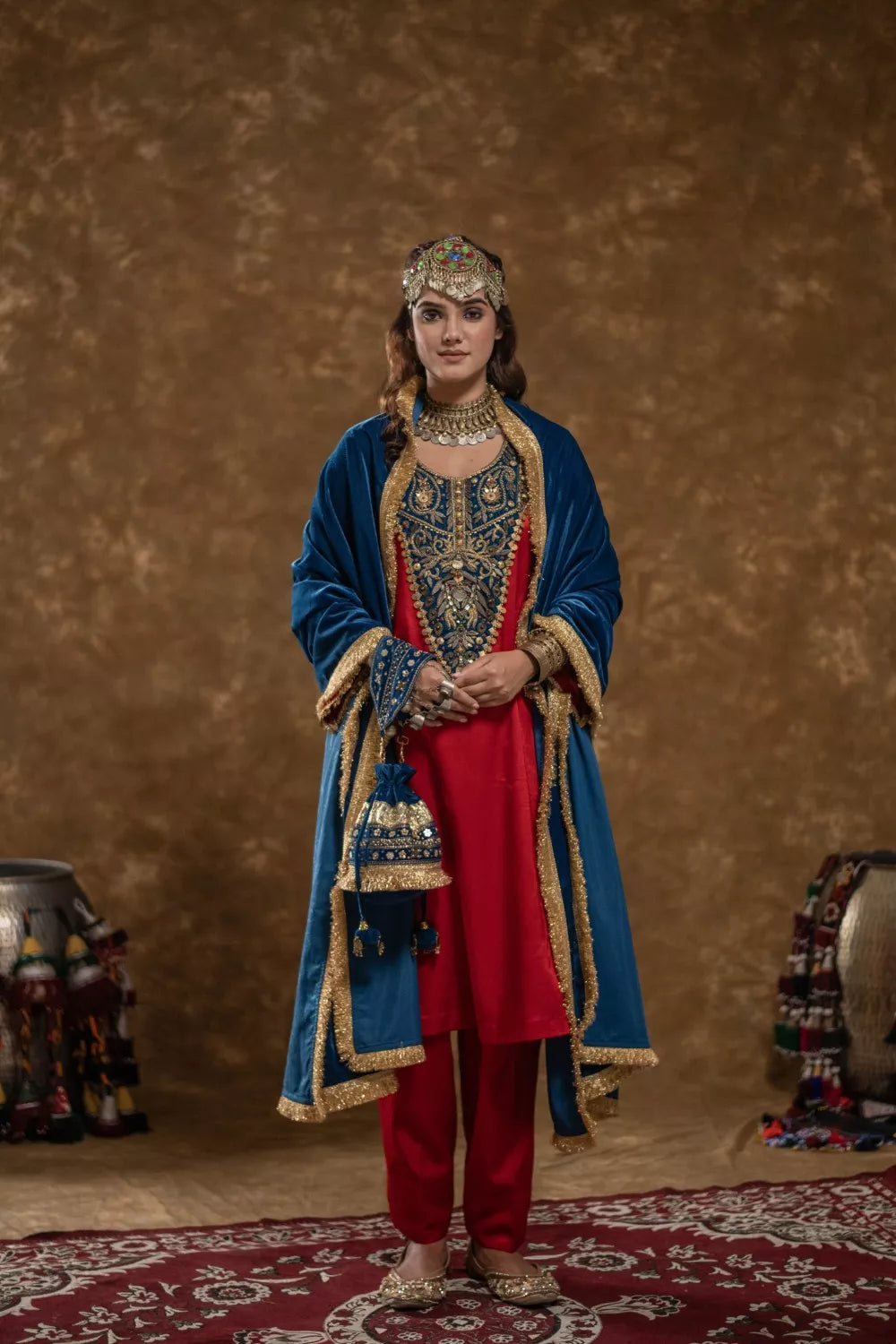 Roohi Red and Teal Blue 3 pc set