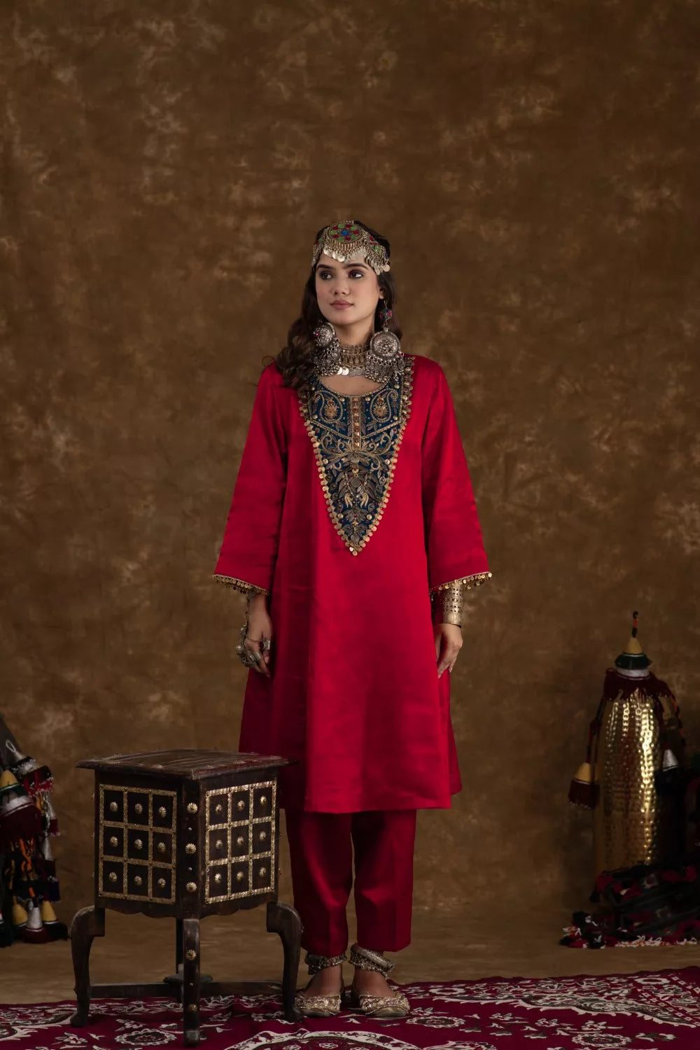 Roohi Red and Teal Blue 3 pc set