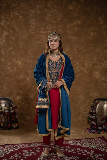Roohi Red and Teal Blue 3 pc set