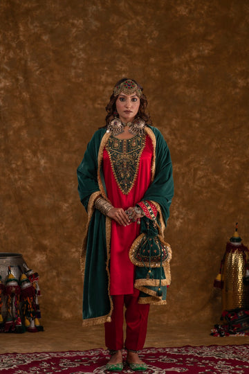 Roohi Red and Teal Green 3 pc set