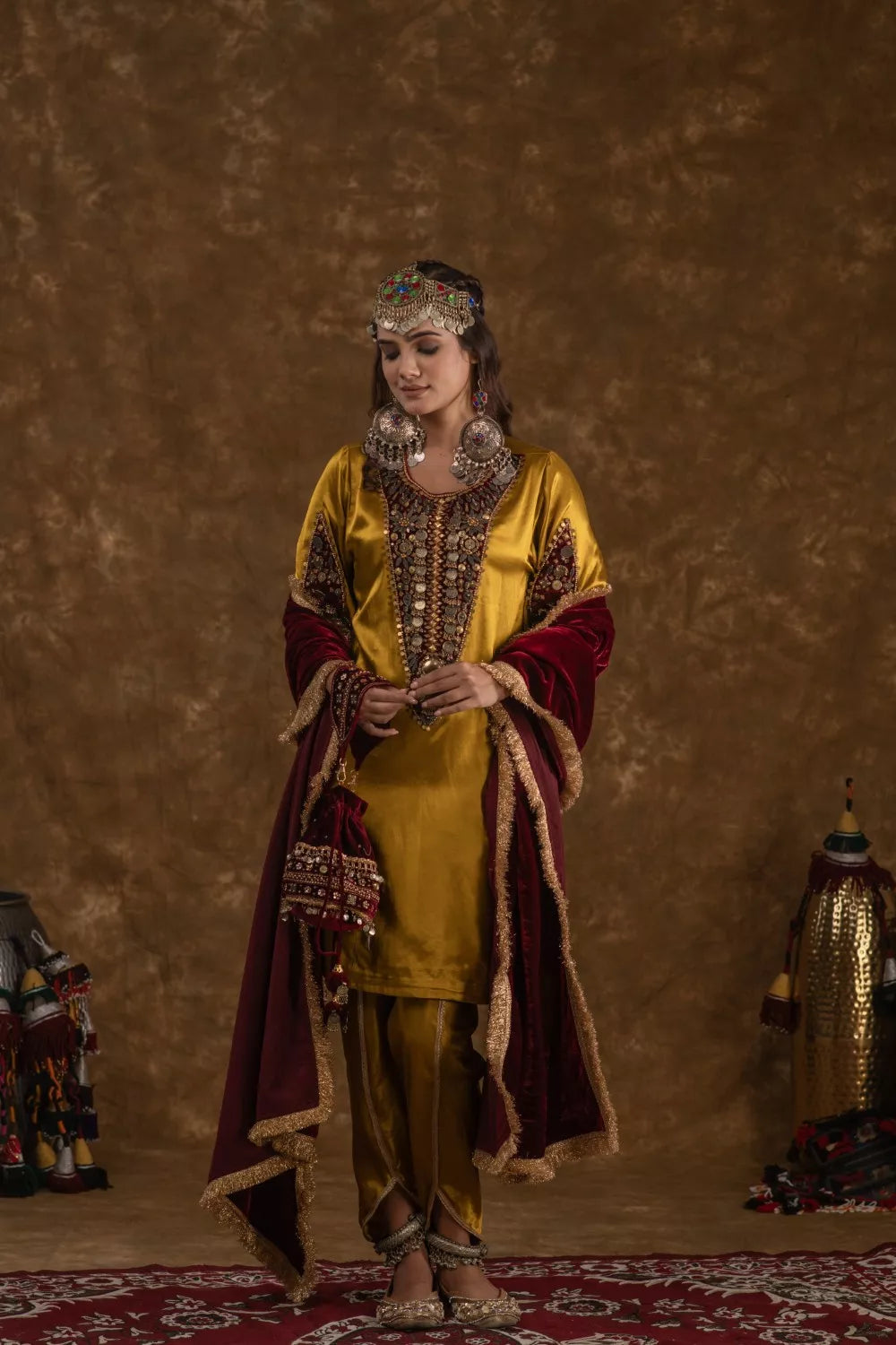 Rubina Mustard and Maroon 3pc set