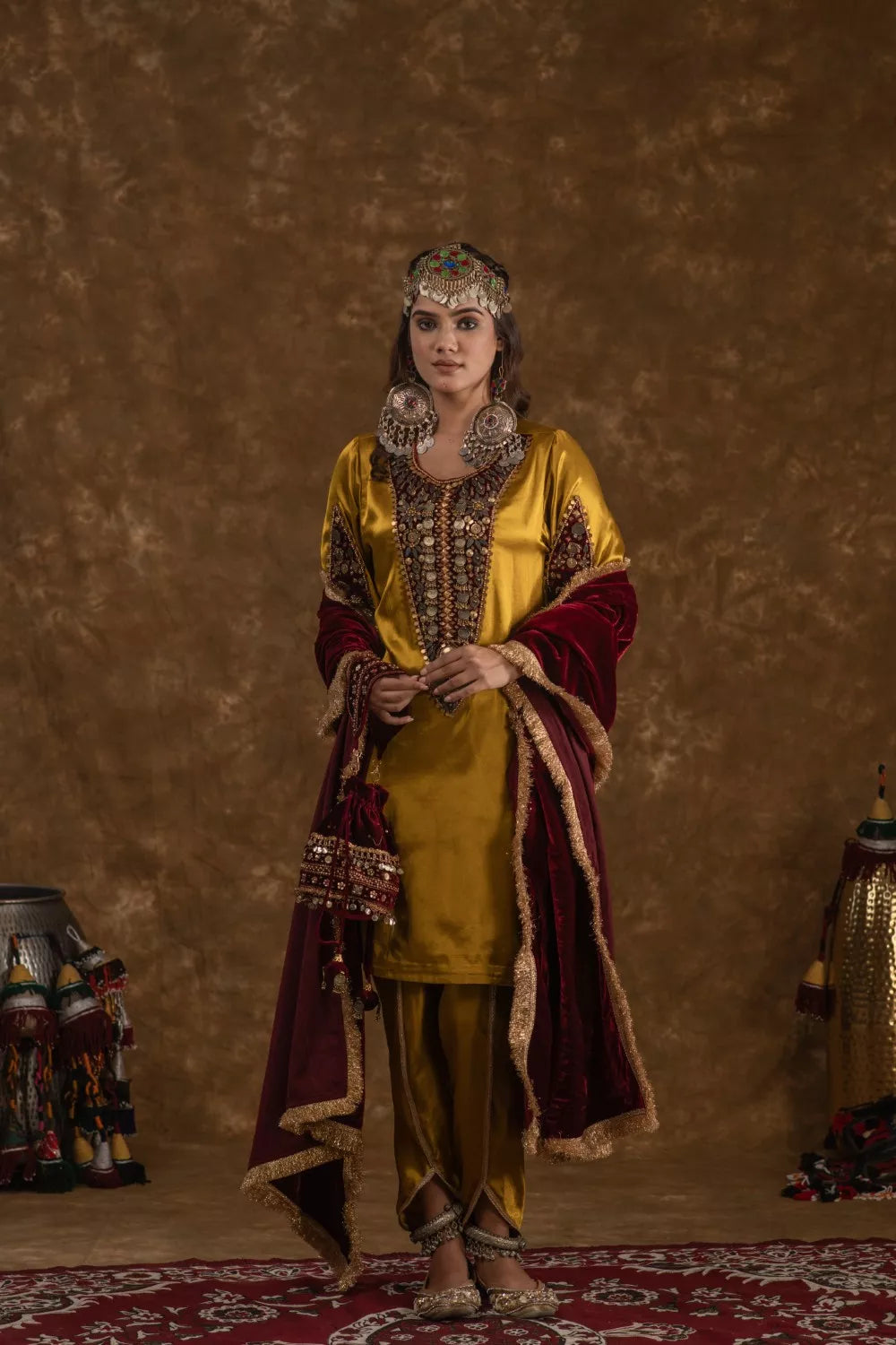 Rubina Mustard and Maroon 3pc set