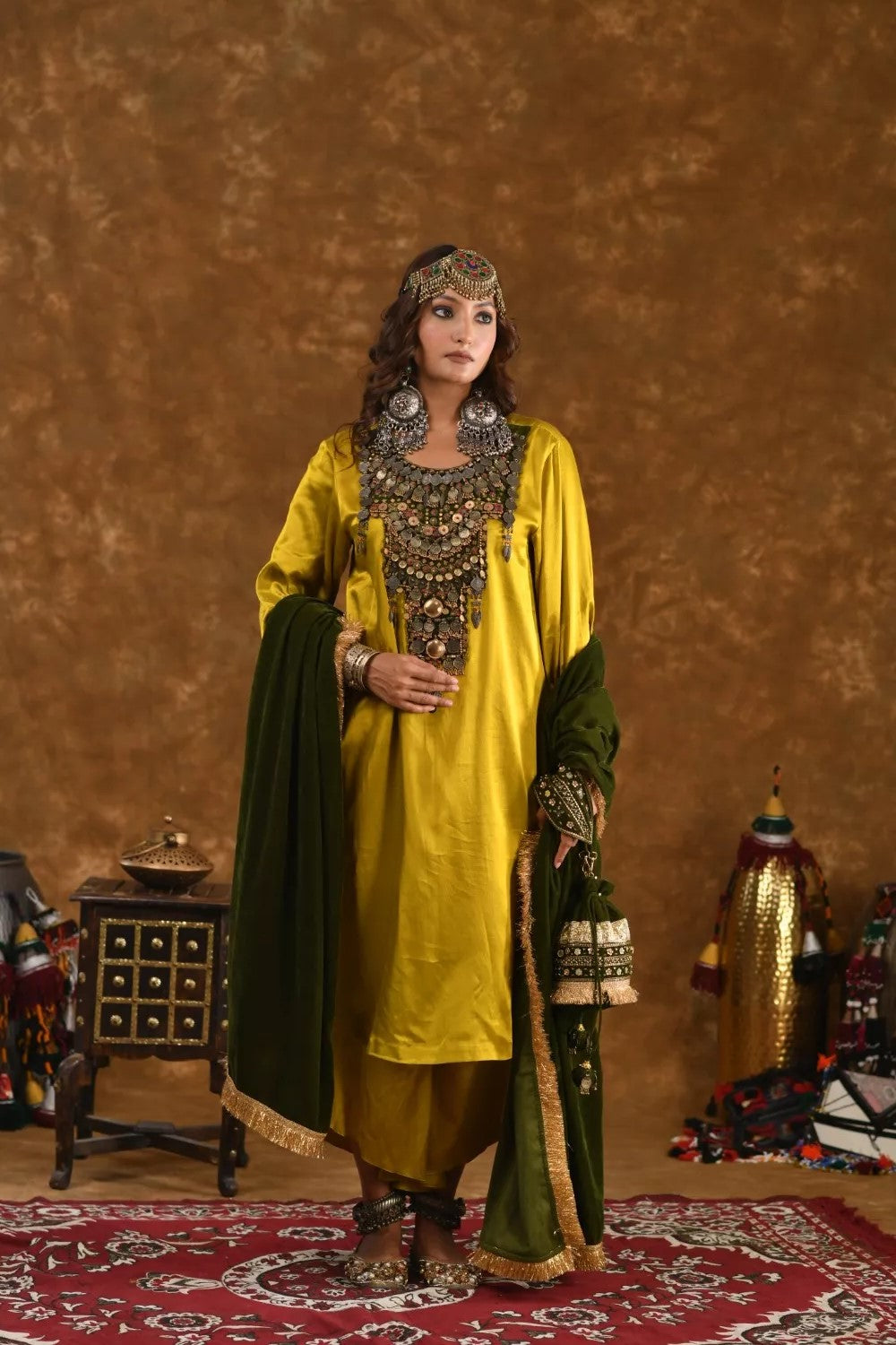 Shaira Mustard and Olive Green 3 pc set