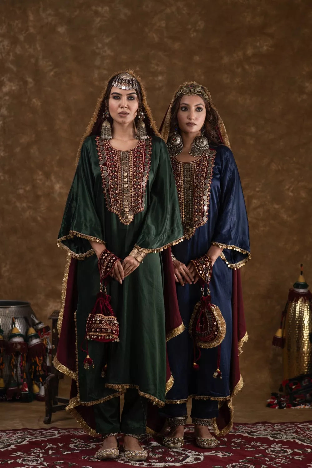 Zahra Dark Green and Maroon 3pc set