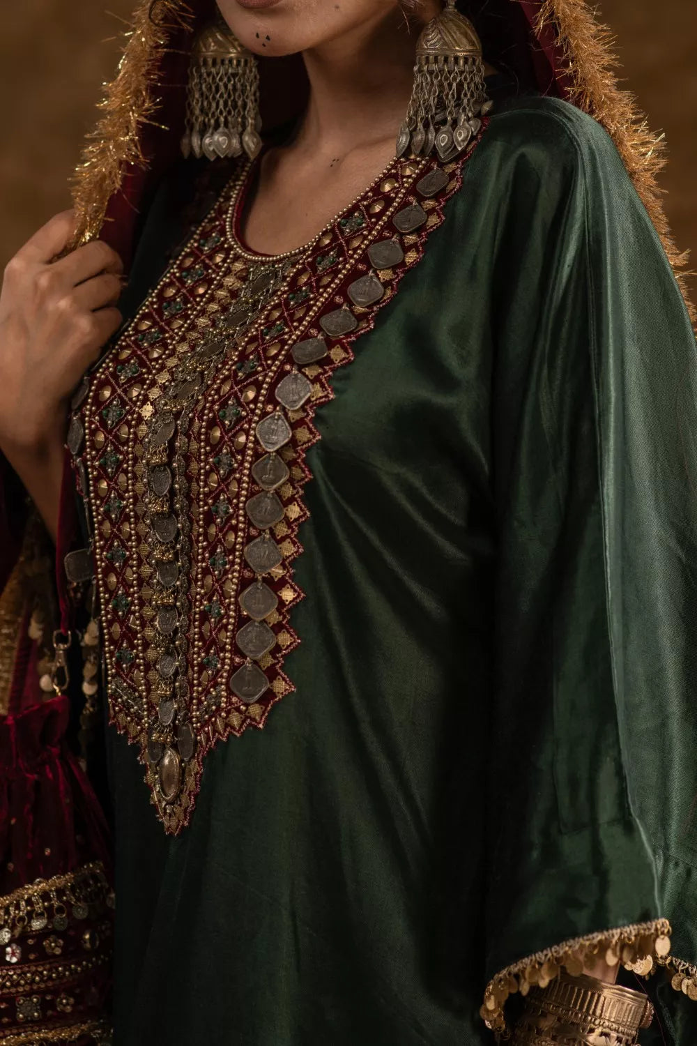 Zahra Dark Green and Maroon 3pc set