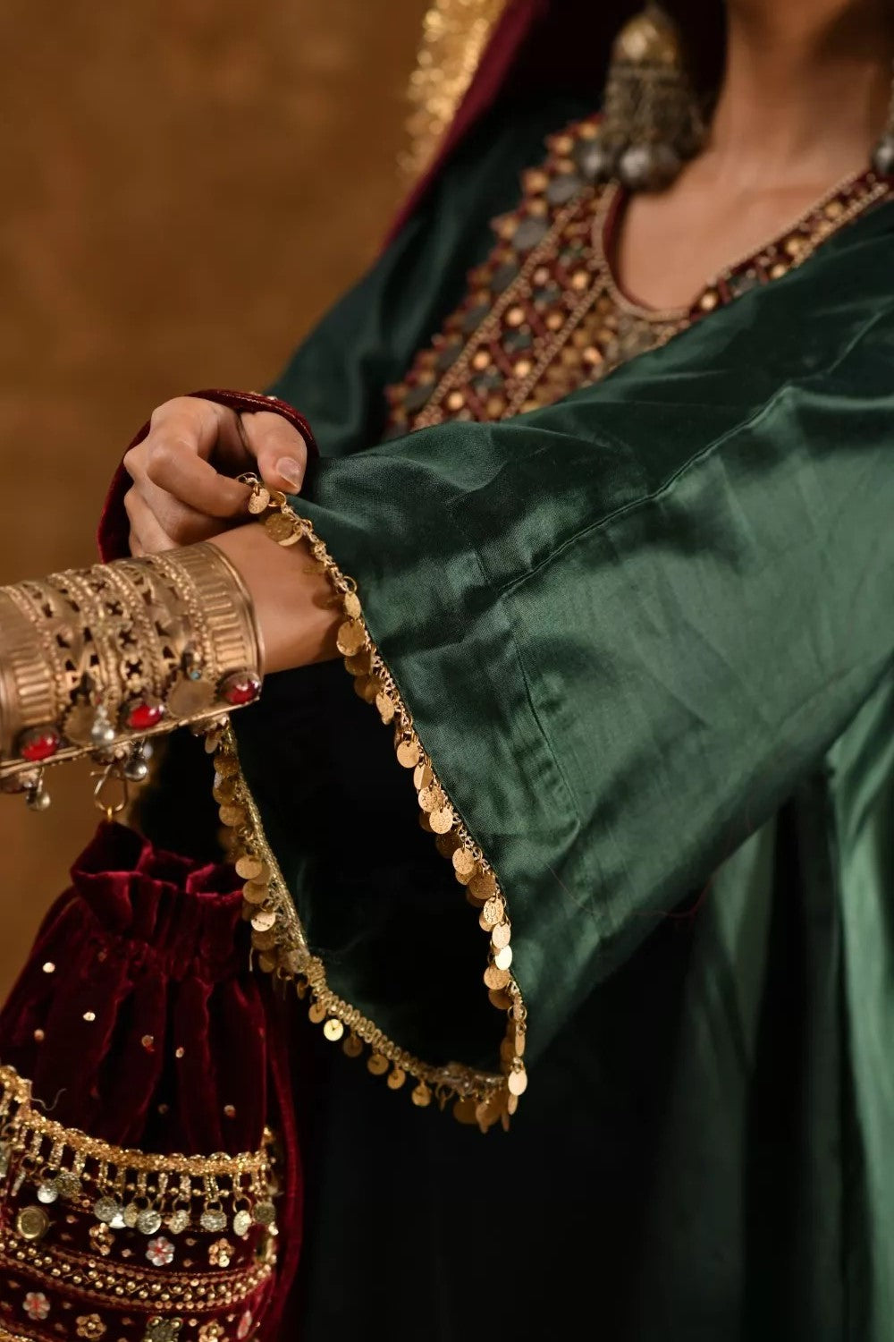 Zahra Dark Green and Maroon 3pc set