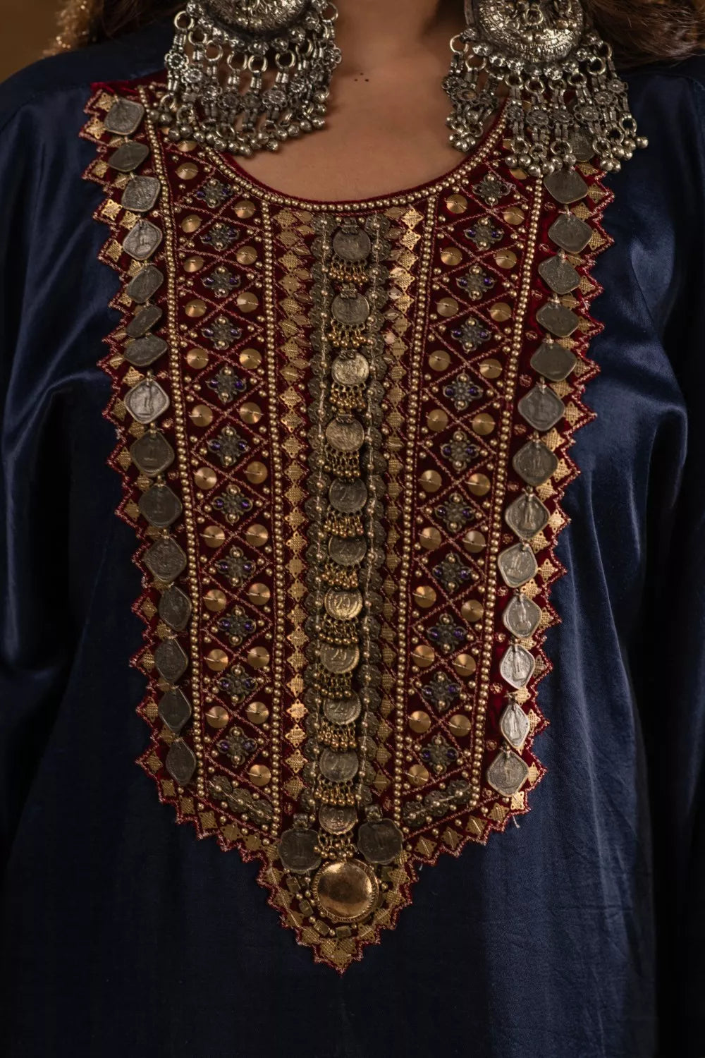 Zahra Navy Blue and Maroon 3pc set