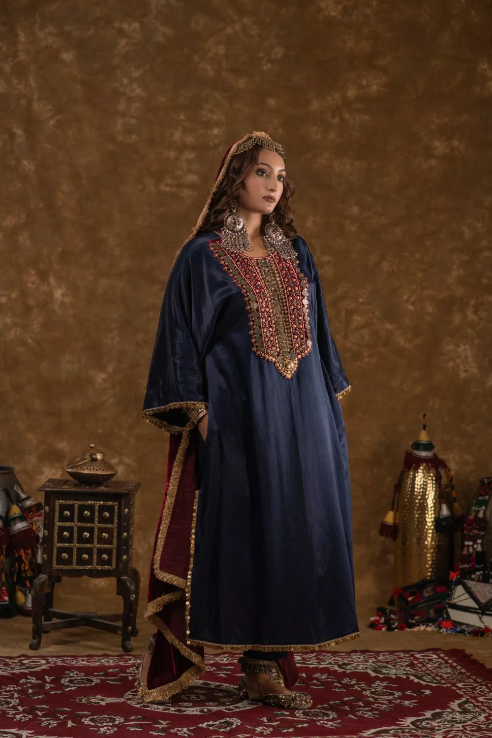 Zahra Navy Blue and Maroon 3pc set