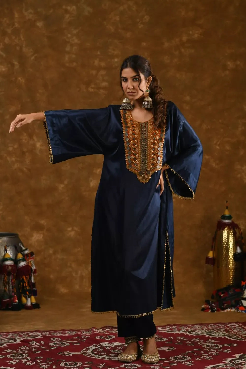 Zahra Navy Blue and Rusty Orange 3pc set