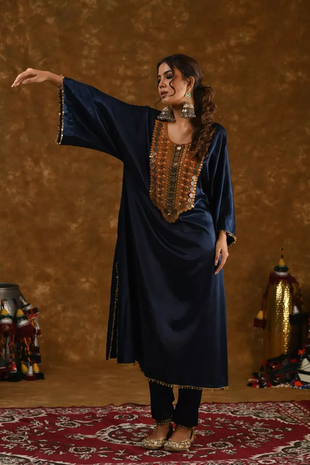 Zahra Navy Blue and Rusty Orange 3pc set